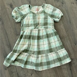 Cat & Jack Plaid Puff Sleeve Dress in Mint Green and Cream